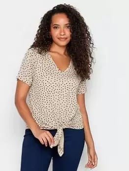 M&Co Neutral Spot Tie Hem Jersey Top, Cream, Size 10, Women