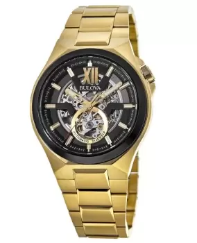 Bulova Classic Black Skeleton Dial Stainless Steel Mens Watch 98A178 98A178