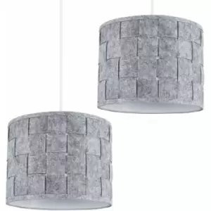 Minisun - 2 x Small Grey Felt Weave Ceiling Pendant / Table Lamp Light Shades