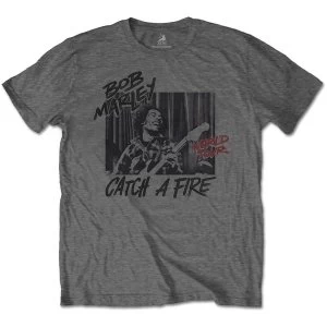 Bob Marley - Catch A Fire World Tour Mens XX-Large T-Shirt - Charcoal Grey
