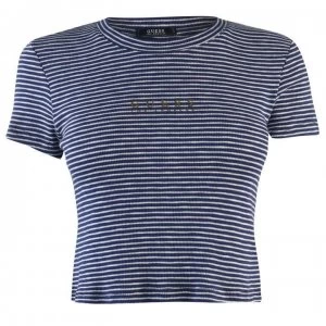 Guess Cropped Stripe T Shirt Womens - Blue AND WHT