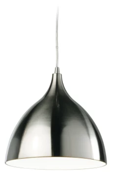 Caf 1 Light Dome Ceiling Pendant - Low Energy Brushed Steel, White Inside