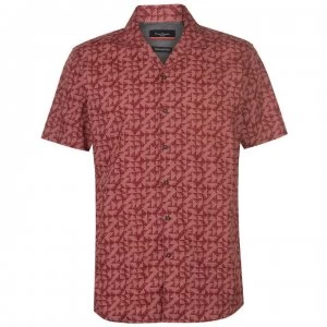 Pierre Cardin Reverse Geometric Print Short Sleeve Shirt Mens - Red