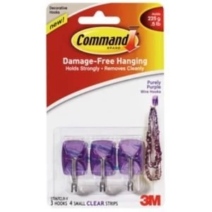 3M Command Purple Plastic Hooks Pack of 3