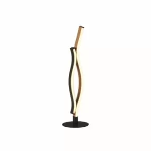 Bloom Swirl LED Table Lamp, Black With Wood Effect