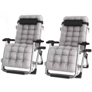 Groundlevel Luxury Recliner Extra Wide Gravity Chairs With Cup Holder - 2 Grey Chairs