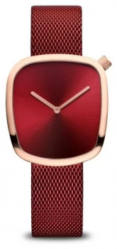 Bering Classic Polished Rose Gold Red Mesh 18034-363 Watch