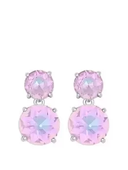 Mood Silver Purple Aurora Borealis Round Open Stone Double Drop Earrings, Silver, Women