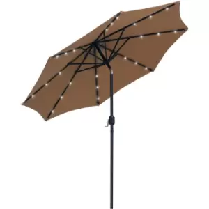2.7m Garden Umbrella Outdoor Parasol with Hand Crank w/ 24 LEDs Lights - Brown - Outsunny