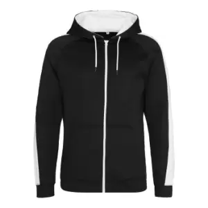 AWDis Just Hoods Mens Contrast Sports Polyester Full Zip Hoodie (L) (Jet Black/Arctic White)