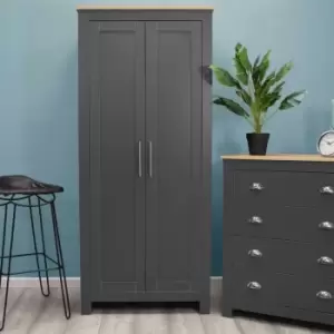 Westbury Traditional 2 Door Wardrobe - Dark Grey & Light Oak - Dark Grey