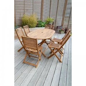 Wooden Acacia 6 Seater Oval Table Dining Set