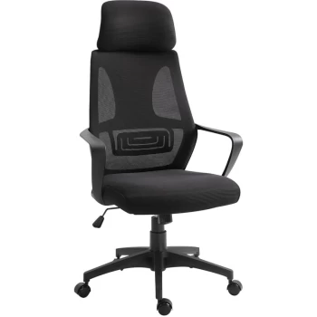 Mesh Back Ergonomic Office Chair w/ Footrest 5 Wheels Armrests Black - Vinsetto