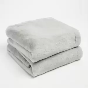 Sienna Faux Rabbit Soft Warm Flannel Fleece Throw Blanket Silver 150 X 200Cm