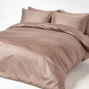 Brown Organic Cotton Duvet Cover Set 400 Thread count, Single - Brown - Brown - Homescapes