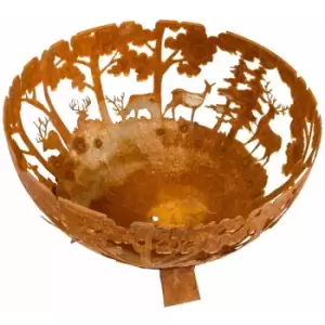 Decorative Fire Bowl with Laser Cut Woodland Scene - Brown - Brown - Brown - Homescapes