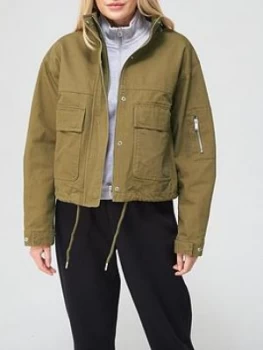 Superdry Bora Cropped Jacket - Khaki, Size 8, Women