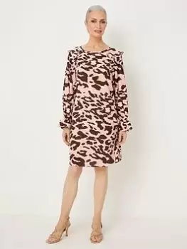 Wallis Leopard Print Ruffle Shift Dress - Pink, Size 16, Women