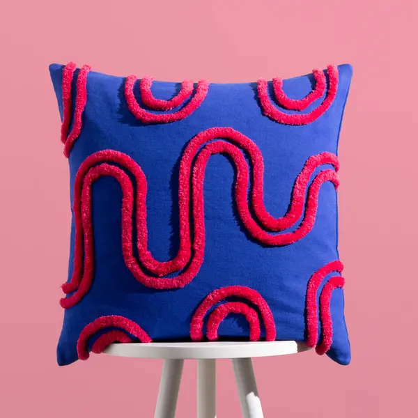 Archie Tufted Cushion Cobalt/Pink, Cobalt/Pink / 45 x 45cm / Polyester Filled
