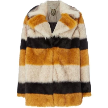 Biba Stripe portobello faux fur coat - Yellow
