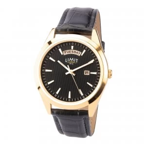 Limit Mens Gold Plated Black Strap Watch