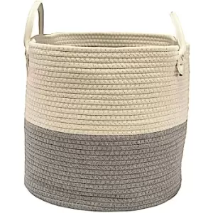 Cotton Rope Woven Storage Basket Collapsible Laundry Basket Nursery Organiser [Light Grey,Medium]