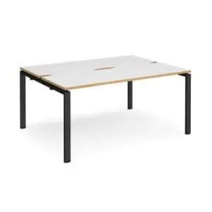 Bench Desk 2 Person Rectangular Desks 1600mm White/Oak Tops With Black Frames 1200mm Depth Adapt