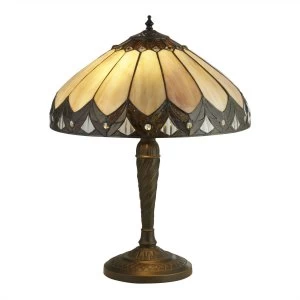 2 Light Tiffany Table Lamp Antique Bronze, Brown, Purple, E27