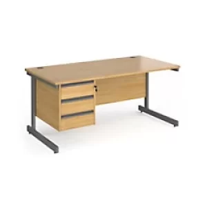 Dams International Straight Desk with Oak Coloured MFC Top and Graphite Frame Cantilever Legs and 3 Lockable Drawer Pedestal Contract 25 1600 x 800 x