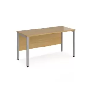Office Desk 1400mm Rectangular Desk With Bench Leg Oak Tops With Silver Frames 600mm Depth Maestro 25