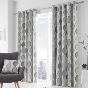 Fusion Lennox 100% Cotton Eyelet Lined Curtains, Grey/Grey, 66 x 54 Inch