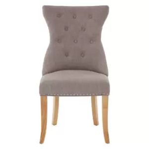 Dining Chair in Mink Linen & Stud Detail