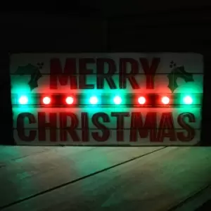 Merry Christmas Rustic Wooden Sign with Red & Green Flashing LED Lights