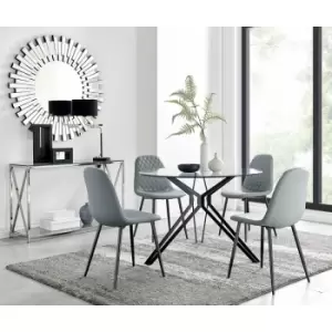 Cascina Dining Table and 4 Grey Corona Faux Leather Dining Chairs with Black Legs Diamond Stitch - Elephant Grey