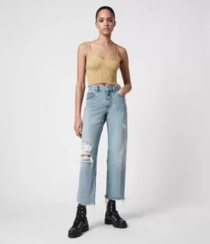AllSaints Womens April High-Rise Boyfriend Jeans, Light Indigo, Size: 29