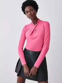 Karen Millen Long Sleeve Jersey Top - Pink, Size 12, Women