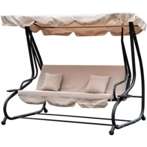 2-in-1 Garden Swing Chair for 3 Person w/ Adjustable Canopy Light Brown - Outsunny