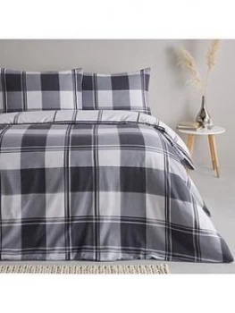 Everyday Collection Brushed Cotton Check Duvet Cover Set - Grey