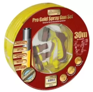 30m Garden Hosepipe / Hose Pipe Gold Yellow Spray Gun Set