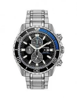 Citizen Eco-Drive Promaster Black and Blue Detail Chronograph Dial Stainless Steel Bracelet Mens Watch, One Colour, Men