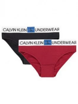 Calvin Klein Girls 2 Pack Logo Briefs - Black/Red/Black, Size Age: 12-14 Years, Women