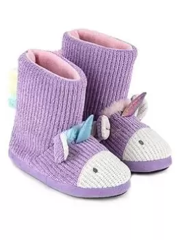 TOTES Girls Unicorn Slipper Boot- Lilac, Lilac, Size 7-8 Younger
