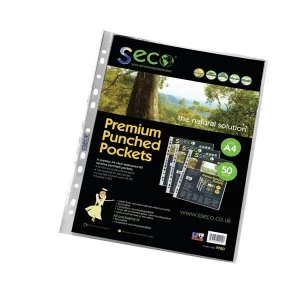 Seco Oxo-biodegradable A4 Polypropylene Punched Pockets Clear Multipunched Pack of 50