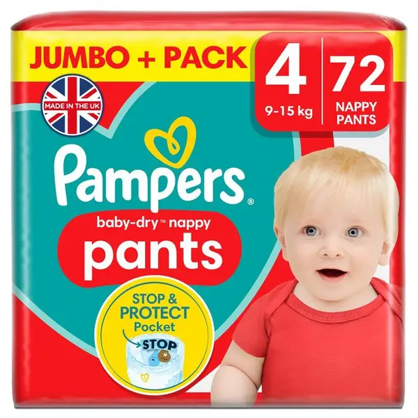 Pampers Baby Dry Nappy Pants Size 4 Jumbo Plus Pack 72 Nappies