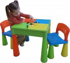 5 in 1 Table and Chairs WritingLego TopSandWaterStorage Multi