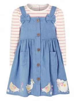 Monsoon Baby Girls Duck Denim Pinny And Top - Blue, Size 12-18 Months