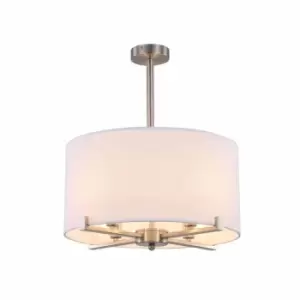 Nielsen Monate 4 Light Satin Silver Chandelier Featuring A White Fabric Drum Shade