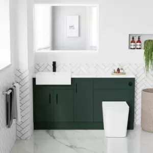 1500mm - 1800mm Green Toilet and Sink Unit with Marble Worktop and Black Fittings - Coniston