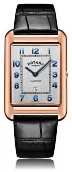 Rotary Gents Black Leather Strap Rose Gold Case Watch