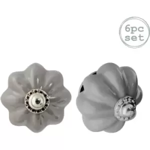 Floral Ceramic Cabinet Knobs - Grey - Pack of 6 - Nicola Spring